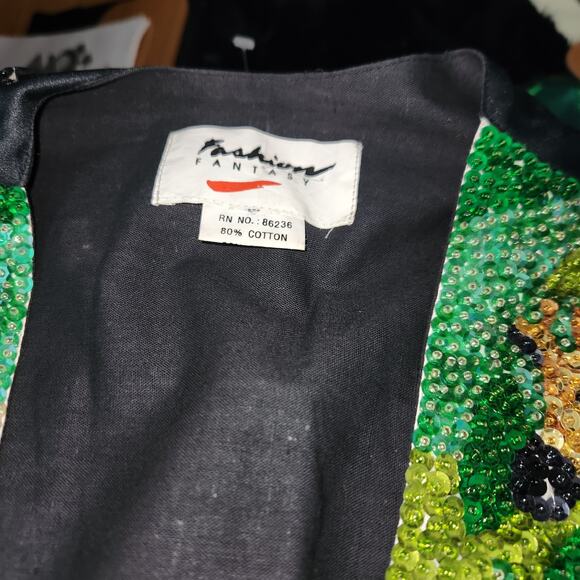 Vintage 80s 90s Sequin Animals Vest With Adjustable Tie In Back Sz M Unisex - Picture 5 of 5